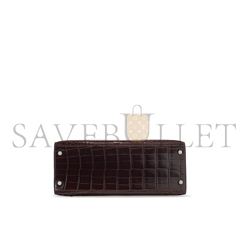 H**mes master a shiny havane niloticus crocodile sellier kelly 28 with palladium hardware (28*22*10cm)